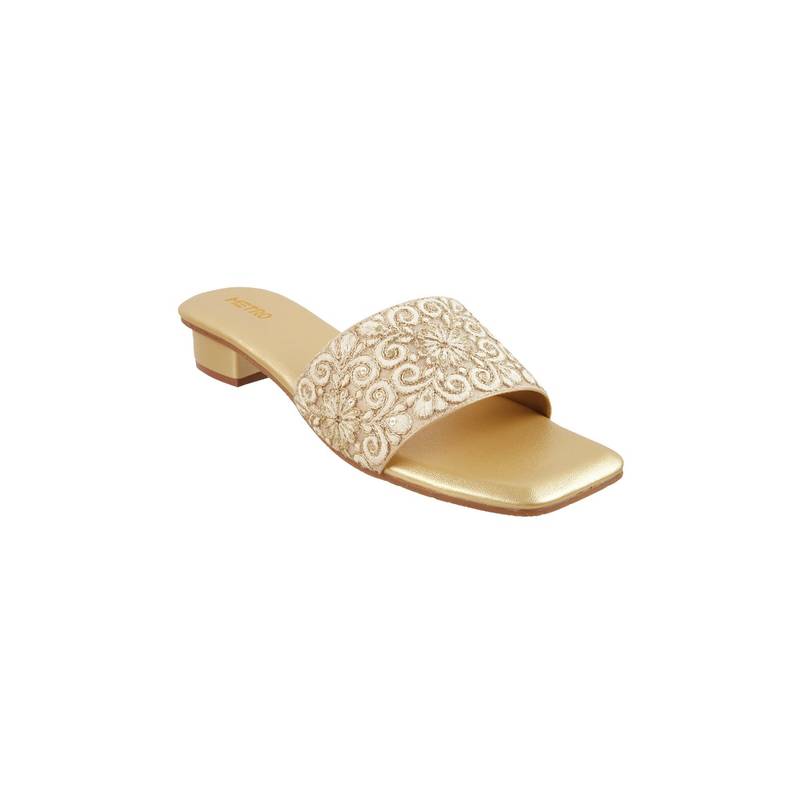 Metro Women Gold Party Sandal Heels (EURO 36)
