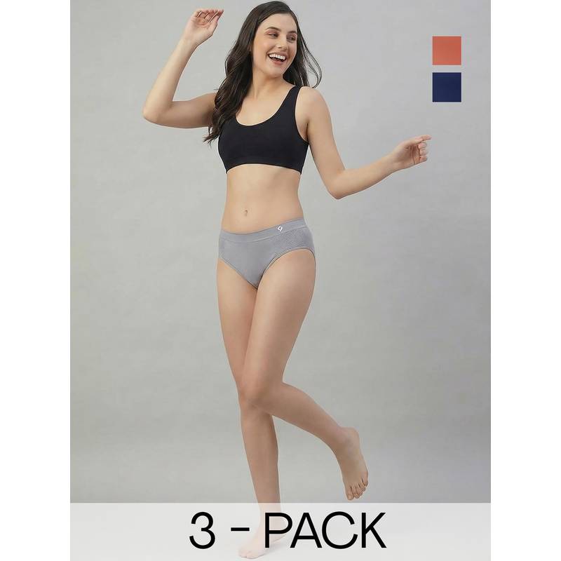 C9 Airwear Multi-Color Solid Polyamide Regular Briefs (Pack of 3) (L)