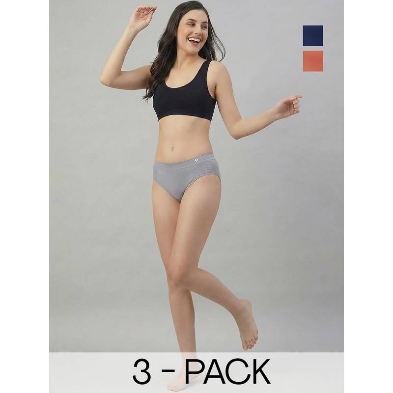 C9 Airwear Multi-Color Solid Polyamide Regular Briefs (Pack of 3) (L)