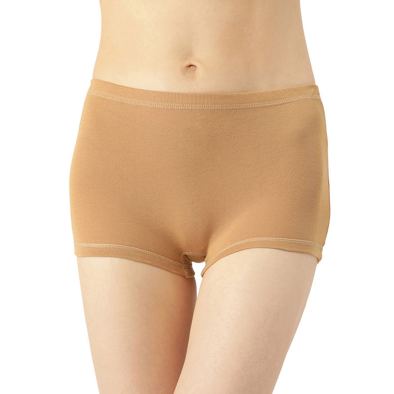 Leading Lady women Brief Pack of Single Cotton Elastane Low-Rise Solid Boy Shorts - Nude (L)