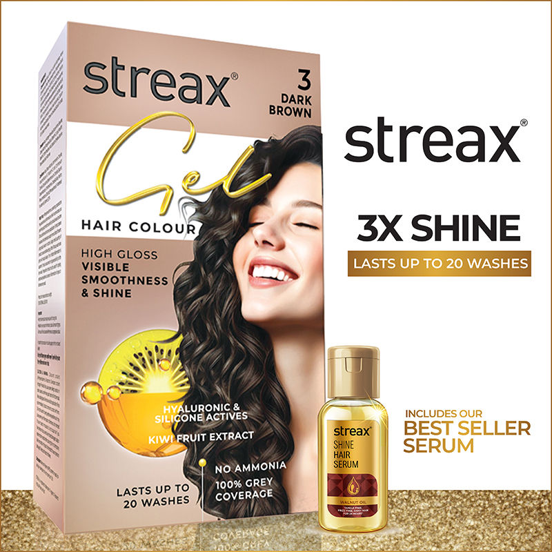 Streax Gel Hair Colour With 100% Grey Coverage & No Ammonia - 3 Dark Brown