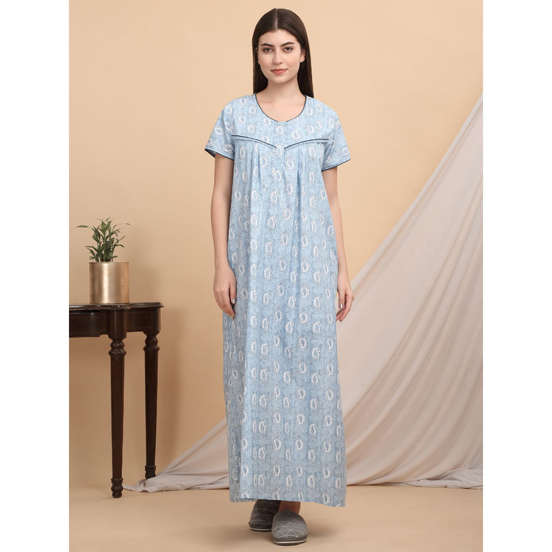 Sweet Dreams Women Blue Paisley Printed Nightdress (M)