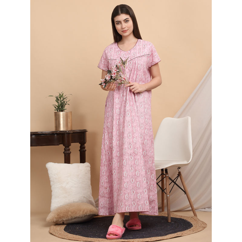 Sweet Dreams Women Pink Paisley Printed Nightdress (XL)