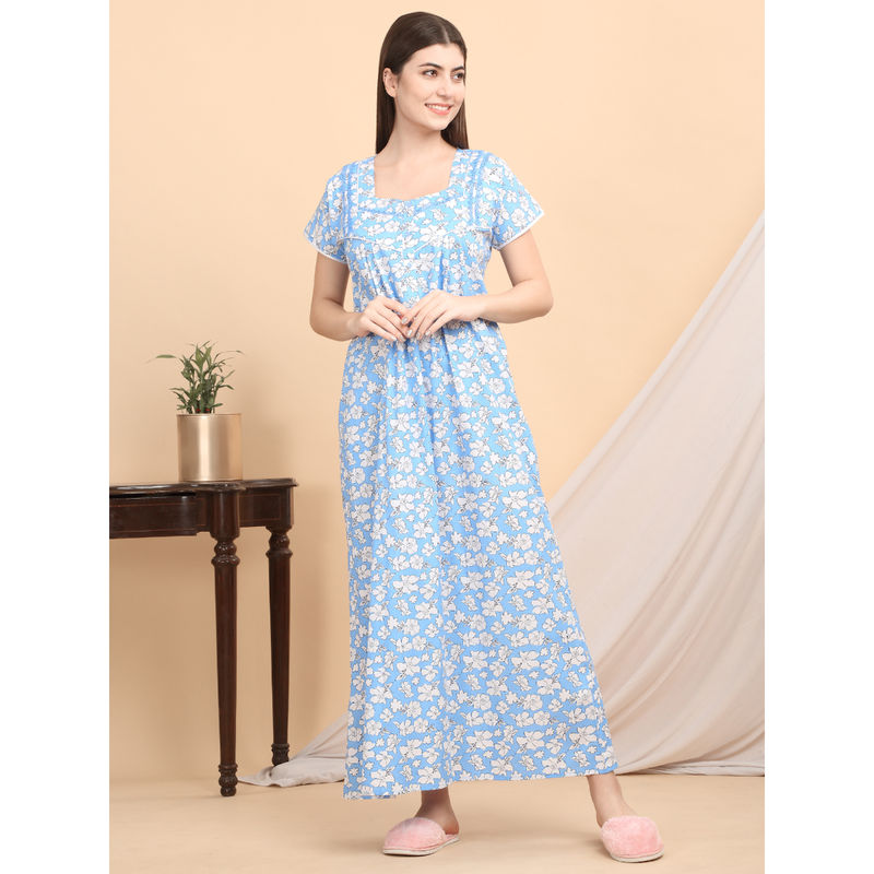 Sweet Dreams Women Blue Floral Printed Nightdress (XL)