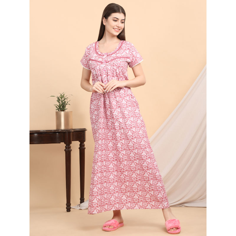 Sweet Dreams Women Pink Floral Nightdress (M)