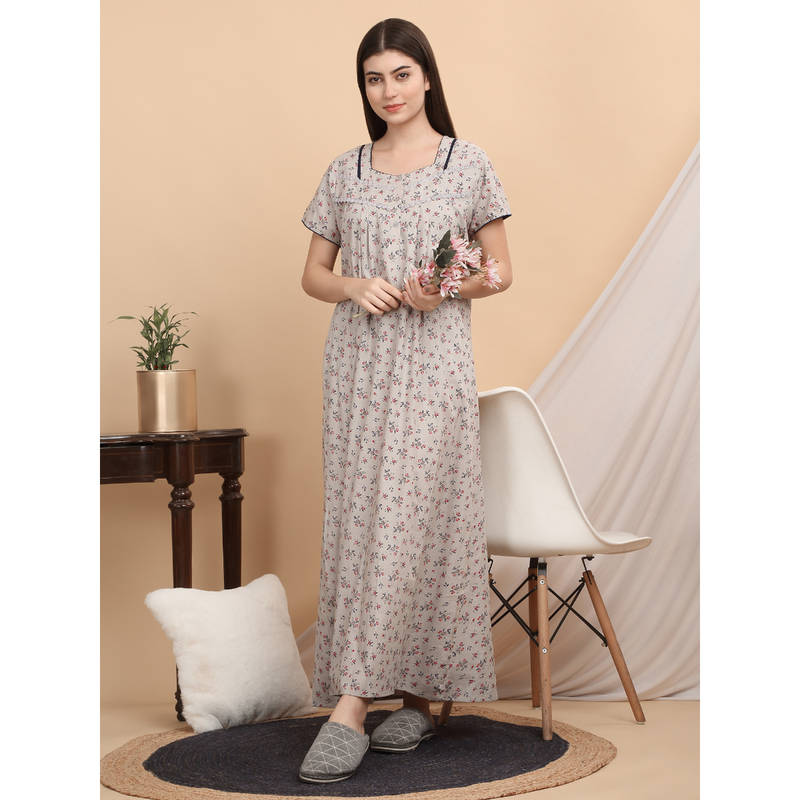 Sweet Dreams Women Grey Floral Nightdress (L)