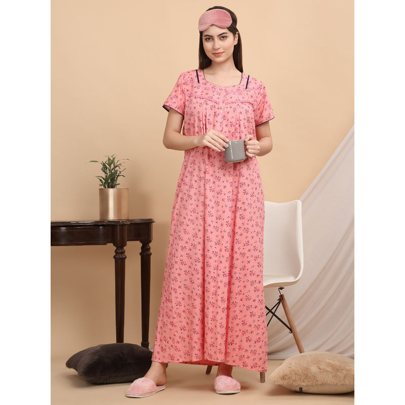 Sweet Dreams Women Peach Floral Nightdress (XL)