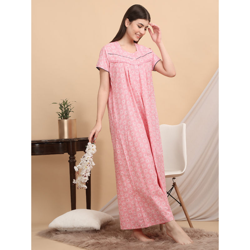 Sweet Dreams Women Pink Printed Nightdress (M)