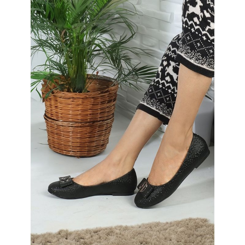 ELLE Black Textured Slip-On Women Ballerinas (EURO 40)