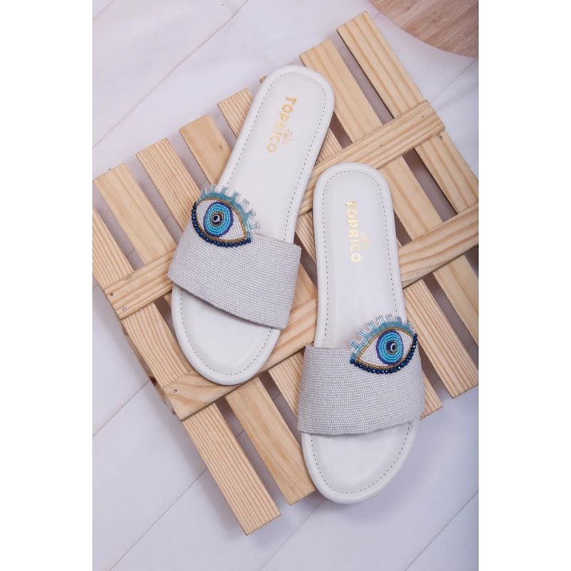 Toprico Evil Eye Beads Embroidered White Flat (EURO 41)