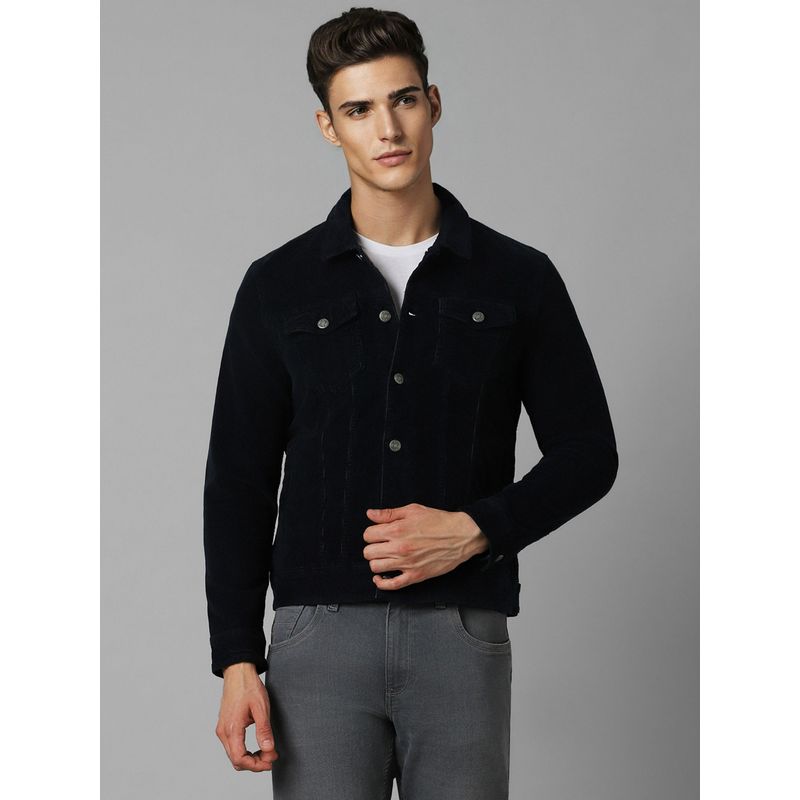 Louis Philippe Men Casual Black Solid Denim Jacket (S)