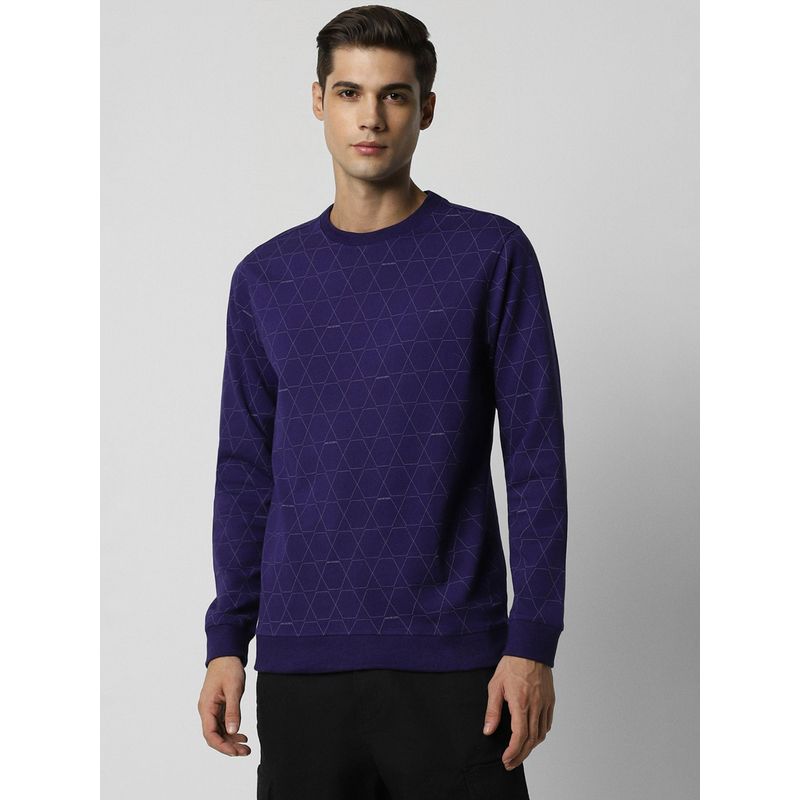 Van Heusen Men Purple Print Crew Neck Sweatshirt (M)