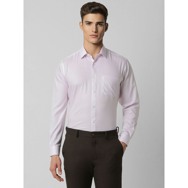 Van Heusen Men Lilac Regular Fit Textured Full Sleeves Formal Shirt (40)
