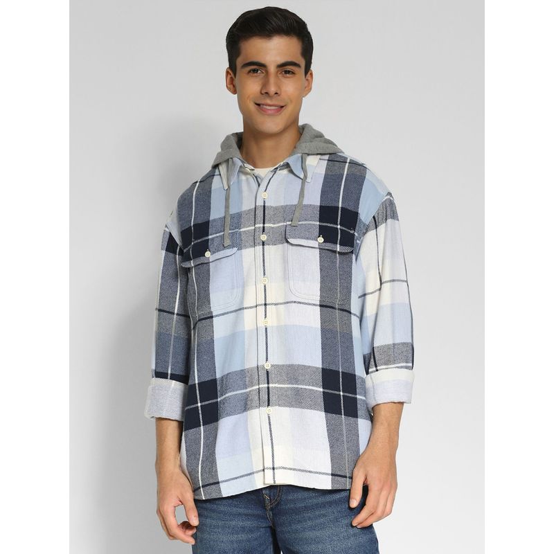American Eagle Men Blue Super Soft Hooded Flannel (M)