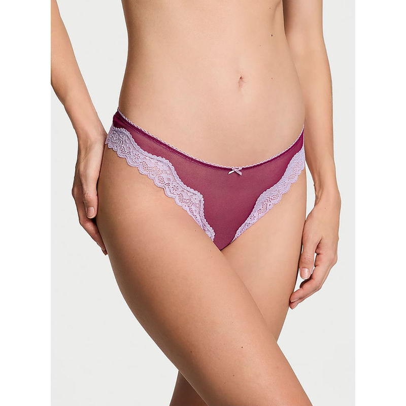 Victoria's Secret Maroon Tease Mesh Lace-Trim High-Leg Panty (XS)