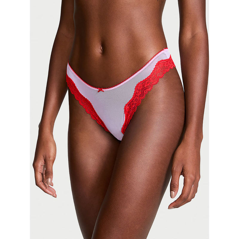 Victoria's Secret White Tease Mesh Lace-Trim High-Leg Panty (L)