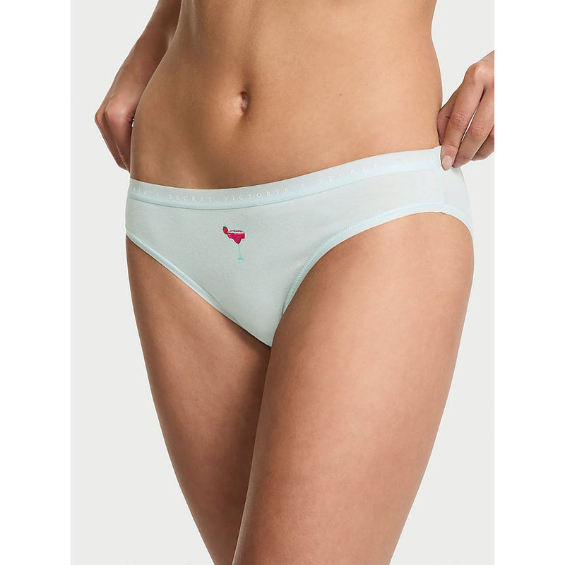 Victoria's Secret Blue Printed Stretch Cotton Bikini Panty (XL)