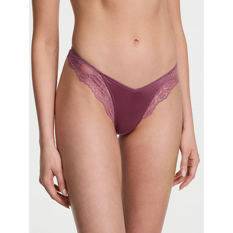 Victoria's Secret Purple Lace-Trim High-Leg Bikini Panty (XS)