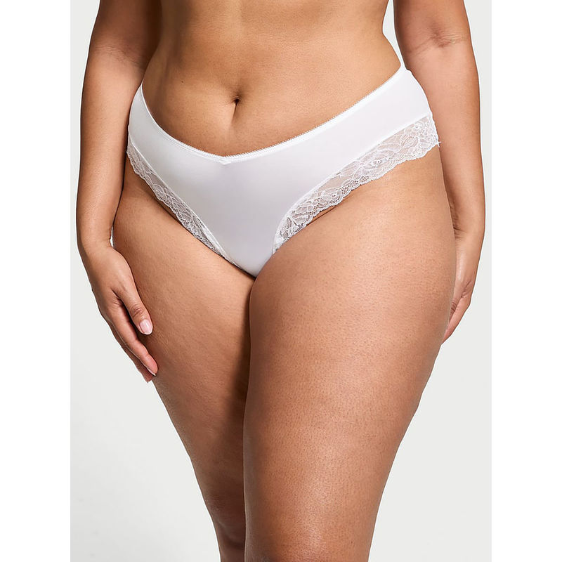 Victoria's Secret White Lace-Trim High-Leg Cheeky Panty (XS)
