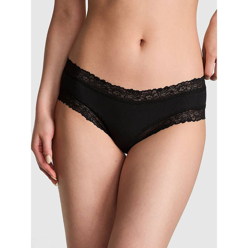 Victoria's Secret Black Wink Lace-Trim Cheeky Panty (L)