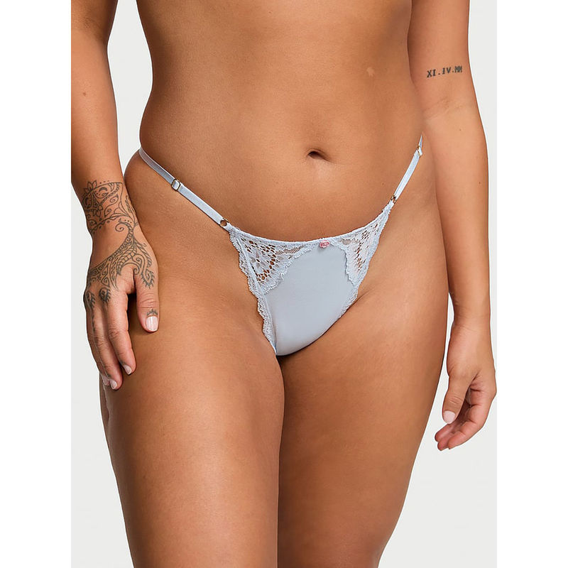 Victoria's Secret Blue Lace-Trim Adjustable V-String Panty (S)