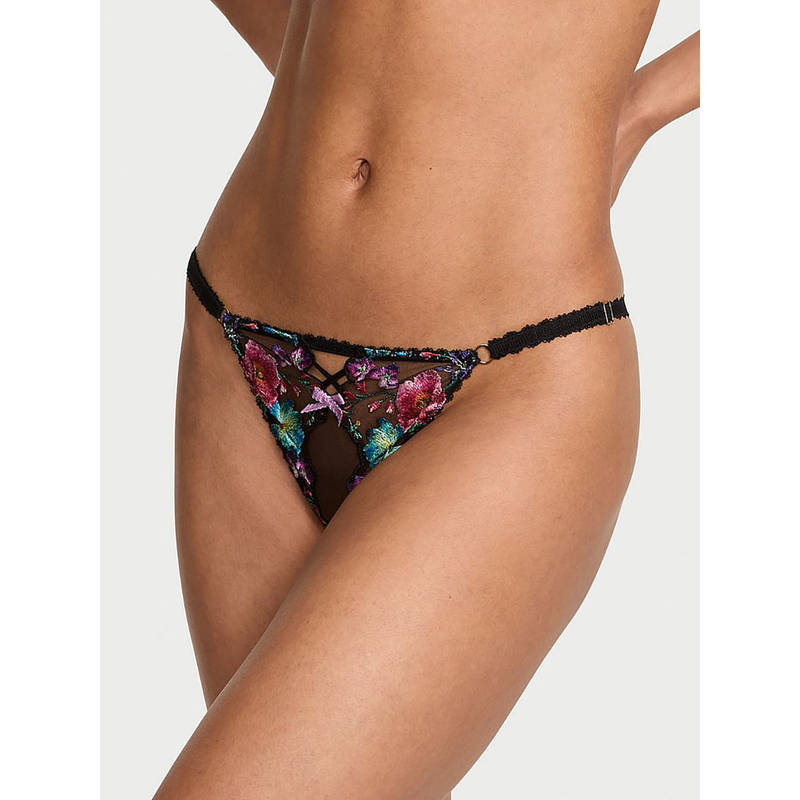 Victoria's Secret Dark Blossom Embroidery Crotchless Adjustable String Panty (S)