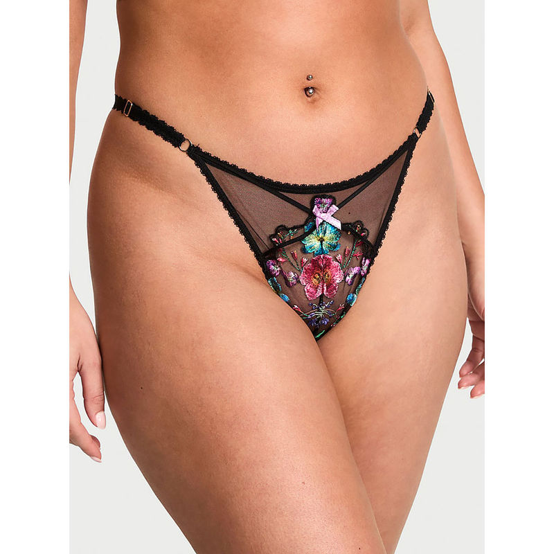 Victoria's Secret Black Embroidery High-Leg Adjustable Thong Panty (S)