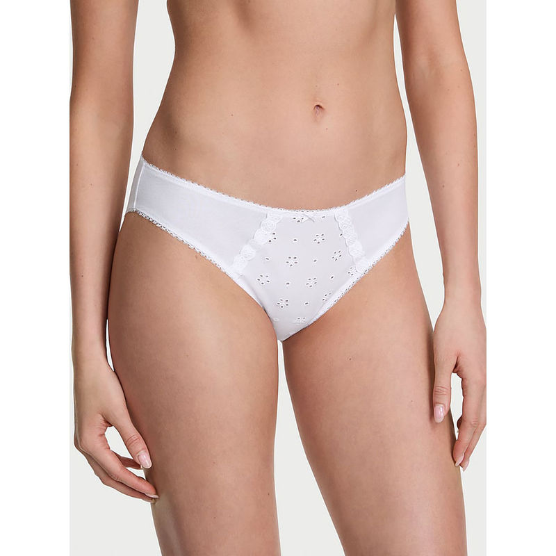 Victoria's Secret White Stretch Cotton Eyelet Bikini Panty (M)