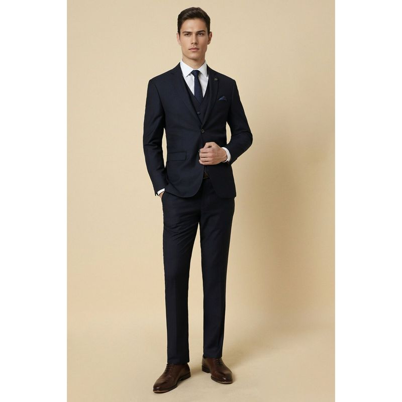 Allen Solly Men Navy Blue Slim Fit Formal Blazer with Trousers and Waistcoat (Set of 3) (36)