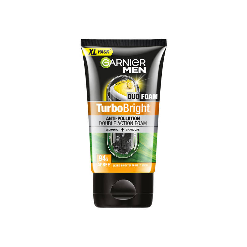 Garnier Men Turbo Bright Anti-Pollution Double Action with Charcoal and Vitamin C Face Wash