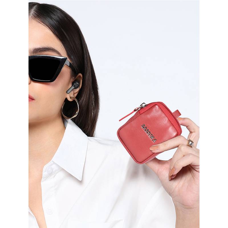 Buy Sassora Unisex Red Leather Pouch (S) Online