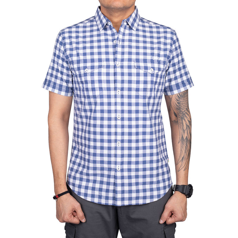 GOKYO OUTDOOR CLOTHING & GEAR Corbett Cargo Half Sleeve Shirt Checks Blue for Men (M)
