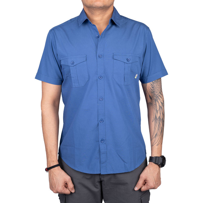 GOKYO OUTDOOR CLOTHING & GEAR Corbett Cargo Half Sleeve Shirt Checks Blue for Men (L)