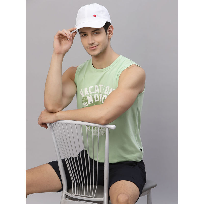 RIGO Men Mint Printed Round Neck Sleeveless T-Shirt Vest (M)