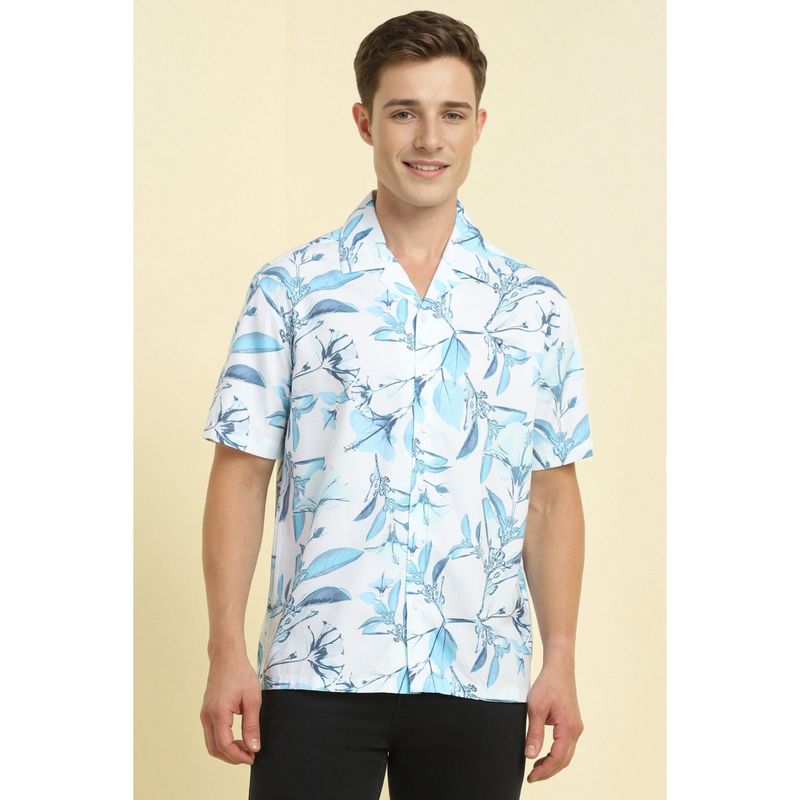 Allen Solly Men White and Blue Relaxed Fit Print Casual Shirt (38)