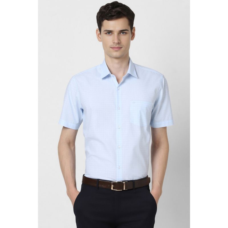 Peter England Men Light Blue Regular Fit Half Sleeves Formal Shirt (39)