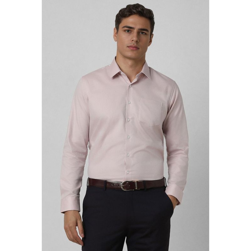 Van Heusen Men Light Pink Slim Fit Self Design Full Sleeves Shirt (42)