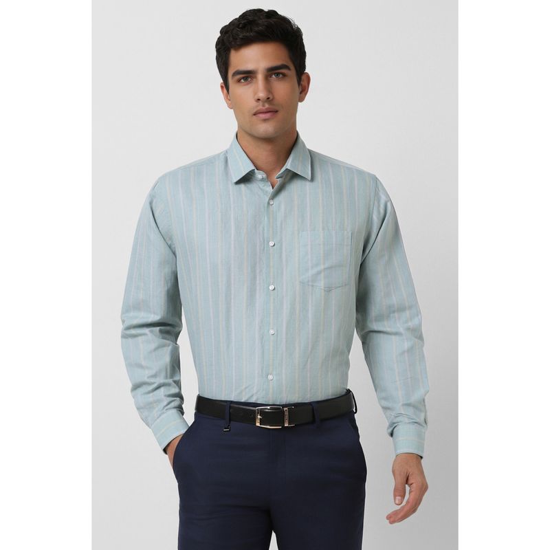 Van Heusen Men Sea Green Regular Fit Stripes Formal Shirt (40)