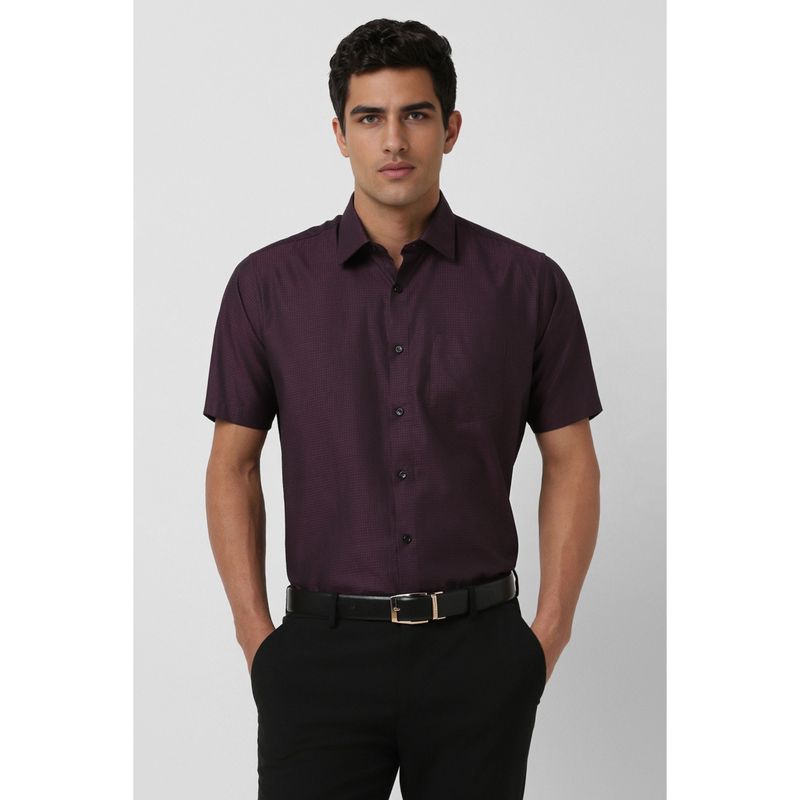 Van Heusen Men Purple Regular Fit Self Design Half Sleeves Shirt (39)