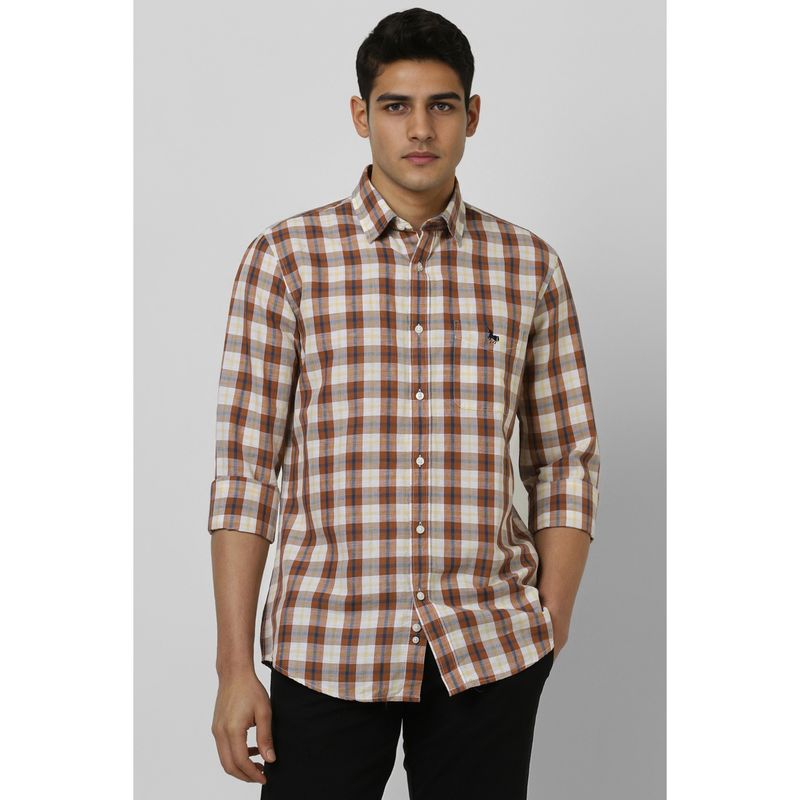 Van Heusen Men Brown Slim Fit Checks Full Sleeves Casual Shirt (40)