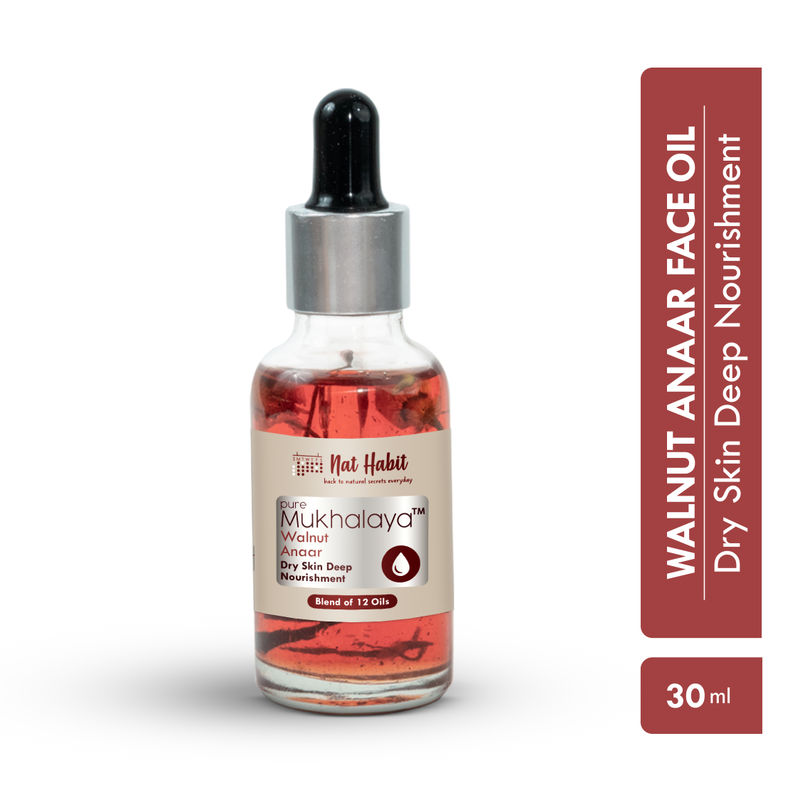 Nat Habit Pure Walnut Anaar Face Oil For Dry Skin, Deep Nourishment Facial Oil Mukhalaya & Wheatgerm