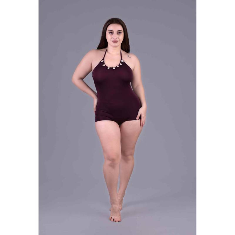 Keepfit Maroon Halter Neck Swimsuit For Women (XS)