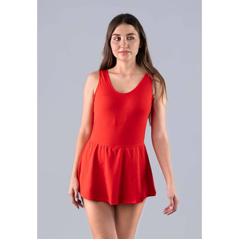Keepfit Red Solid Swimsuit For Women With Attached Shorts (XS)