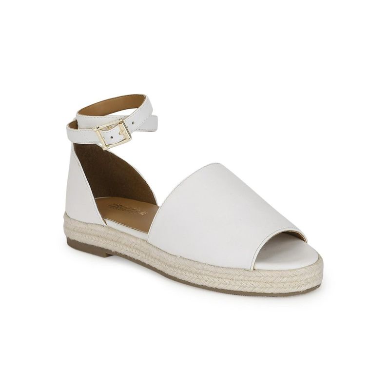 Truffle Collection White PU Wide Strap Jute Sandals (UK 7)