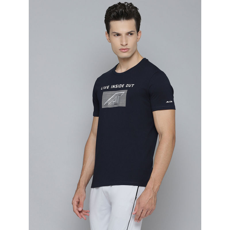 Alcis Men Navy Blue Printed Round Neck T-Shirt (S)