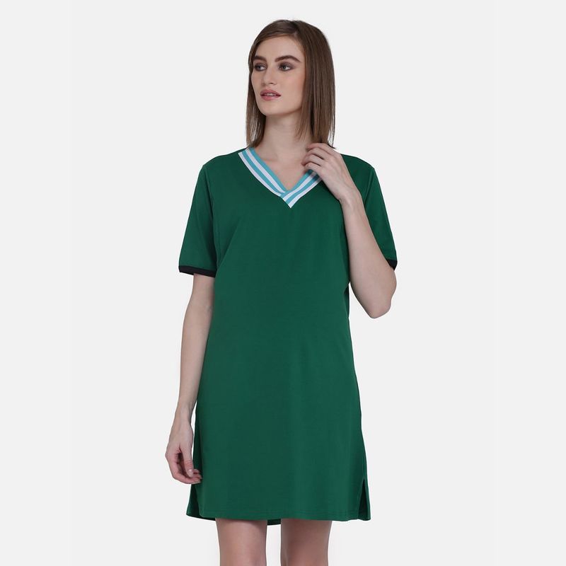 Mamma Presto Solid Colour Feeding Nightwear Dress - Green (2XL)