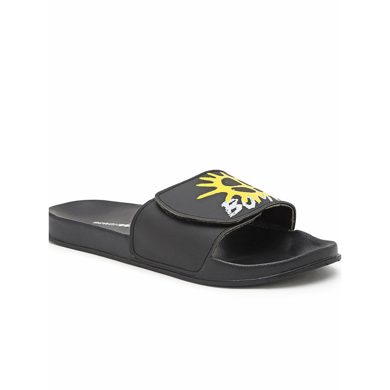 Bewakoof Black Bomb Squad Printed Velcro Sliders (UK 7)