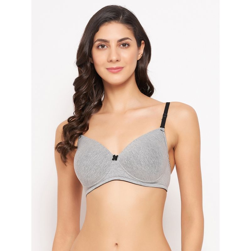 Clovia Cotton Solid Lightly Padded Full Cup Wire Free T-Shirt Bra - Grey (36D)