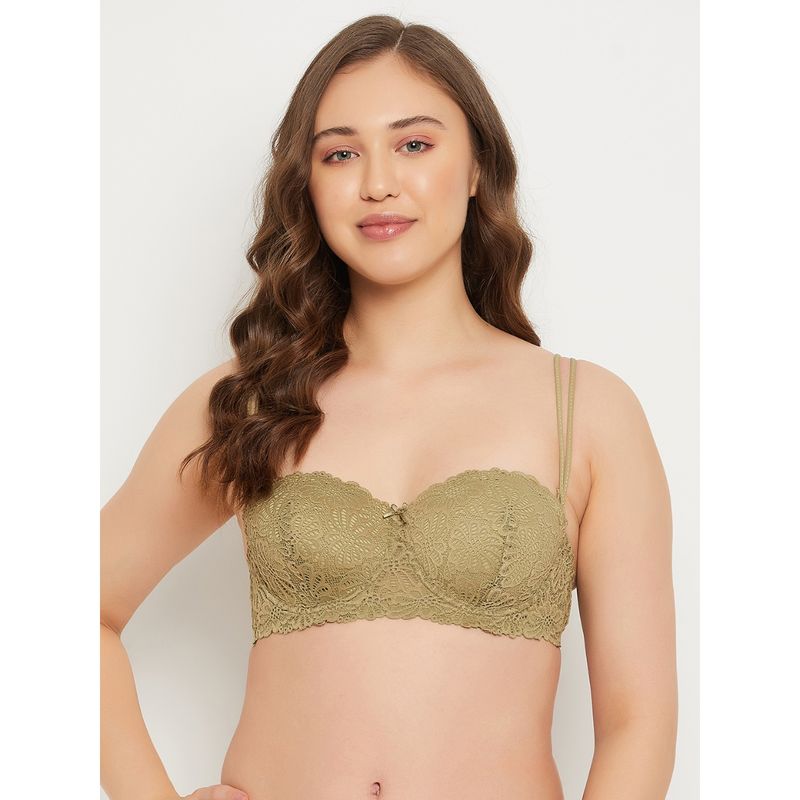 Clovia Lace Lightly Padded Full Cup Underwired Balconette Bra - Green (36B)