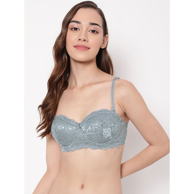Clovia Lace Lightly Padded Full Cup Underwired Balconette Bra - Grey (40C)